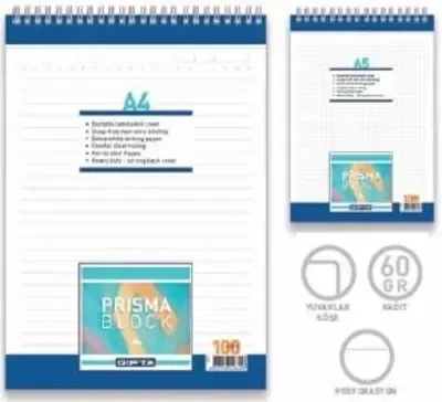Prisma A4 Spiralli Karton Kapak Bloknot 100 yp Çizgili