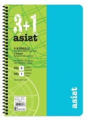 Asist A4 Spiralli Seperatörlü PP Kapak 100 yp 3 Bölüm Kareli + 1 Bölüm Çizgili