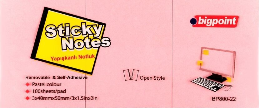 Bigpoint Yapışkanlı Not Kağıdı 3'lü 40x50mm Pembe