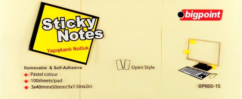 Bigpoint Yapışkanlı Not Kağıdı 3lü 40x50mm Sarı