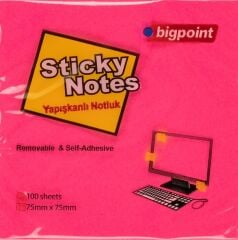 Bigpoint Yapışkanlı Not Kağıdı 75x75mm Neon Kırmızı