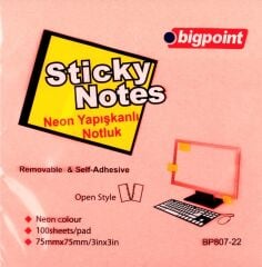 Bigpoint Yapışkanlı Not Kağıdı 75x75mm Neon Pembe