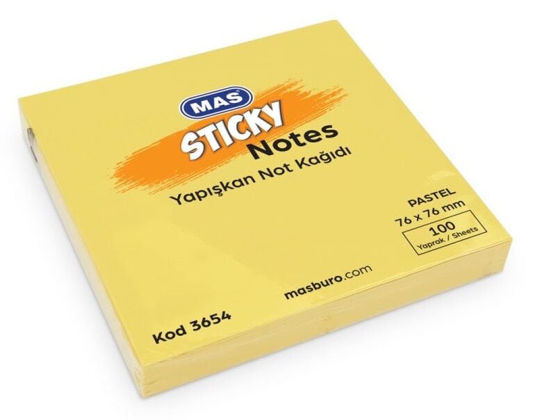 Mas Yapışkan Notluk 76x76 100 yp Pastel Sarı