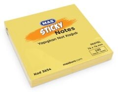 Mas Yapışkan Notluk 76x76 100 yp Pastel Sarı