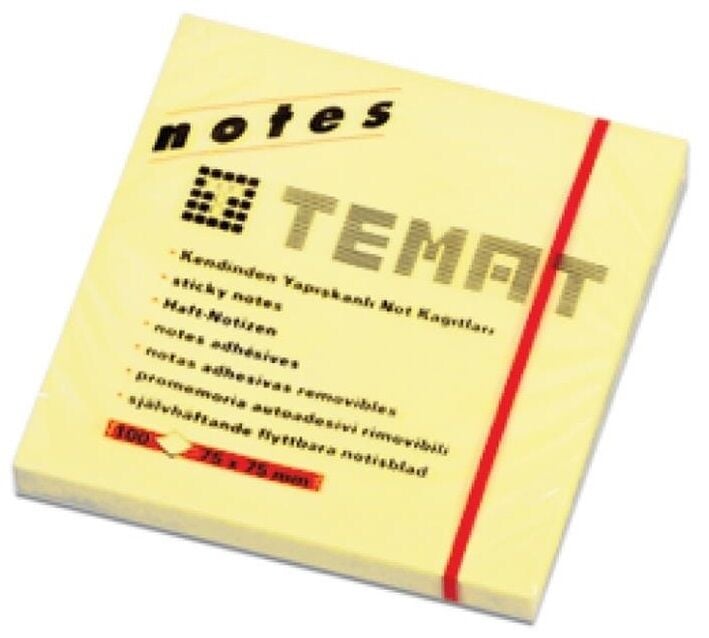 Temat Yapışkanlı Not Kağıdı 75x75 80 yp Pastel Sarı